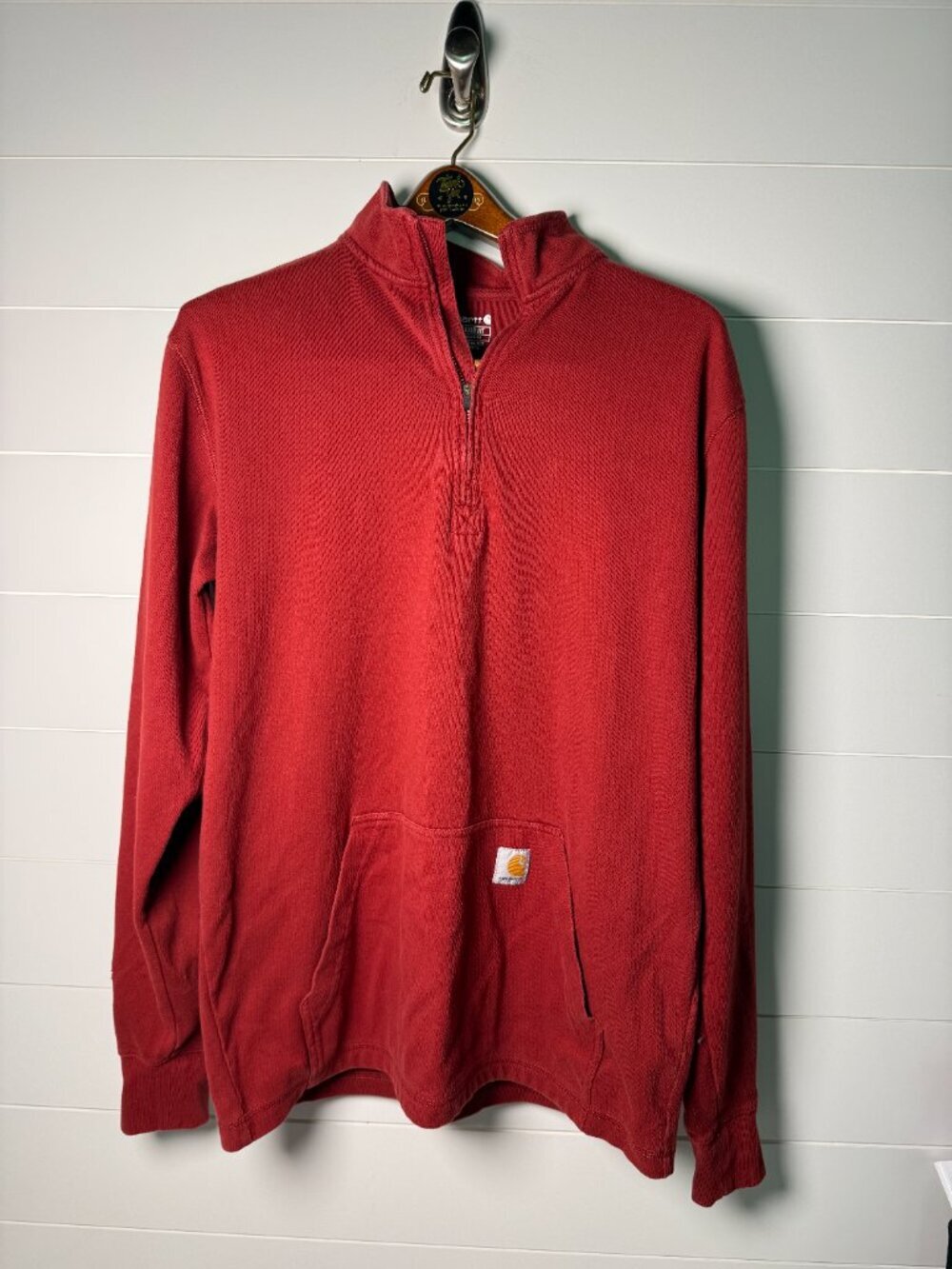 Carhartt Relaxed Fit Quarter Zip Burnt Orange Long Sleeve Size Large TALL